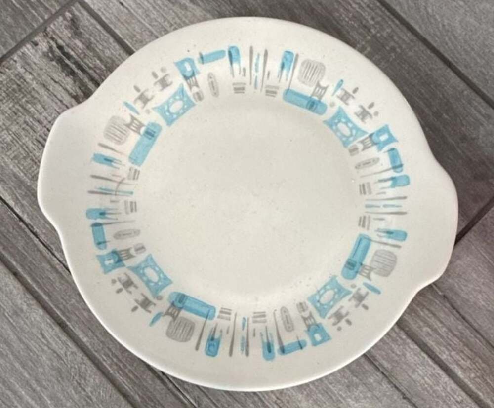 Vintage Royal China Blue Heaven Atomic Mid-Century Modern Handled Platter